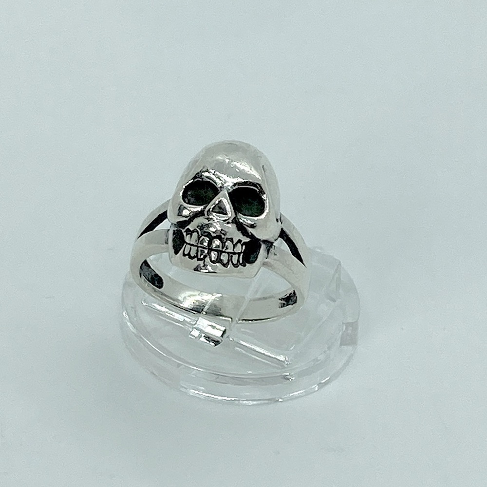 Vtg Sterling Silver 925 Skull Skeleton Spooky Witchy Goth Punk Biker Ring Sz 5.5